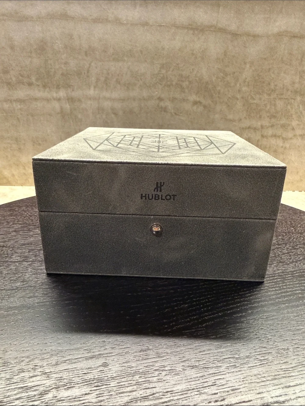 HUBLOT Gray Suede Sang Bleu Collector Watch Case w/ Croc Strap & Original Papers
